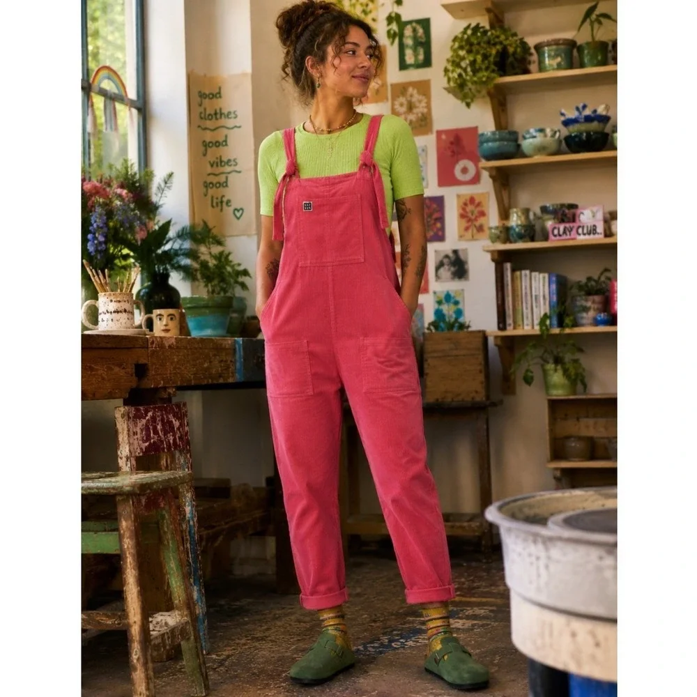 Lucy & Yak ORGANIC ORIGINAL Corduroy DUNGAREES‎ Overalls Women 2R PINK PUNCH